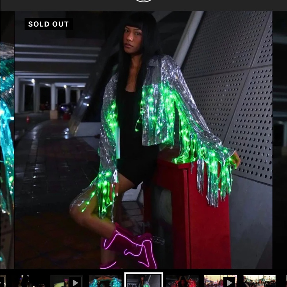 Neon CowboysSilver Fringe Jacket with any color LED lights( one size fits S-L)